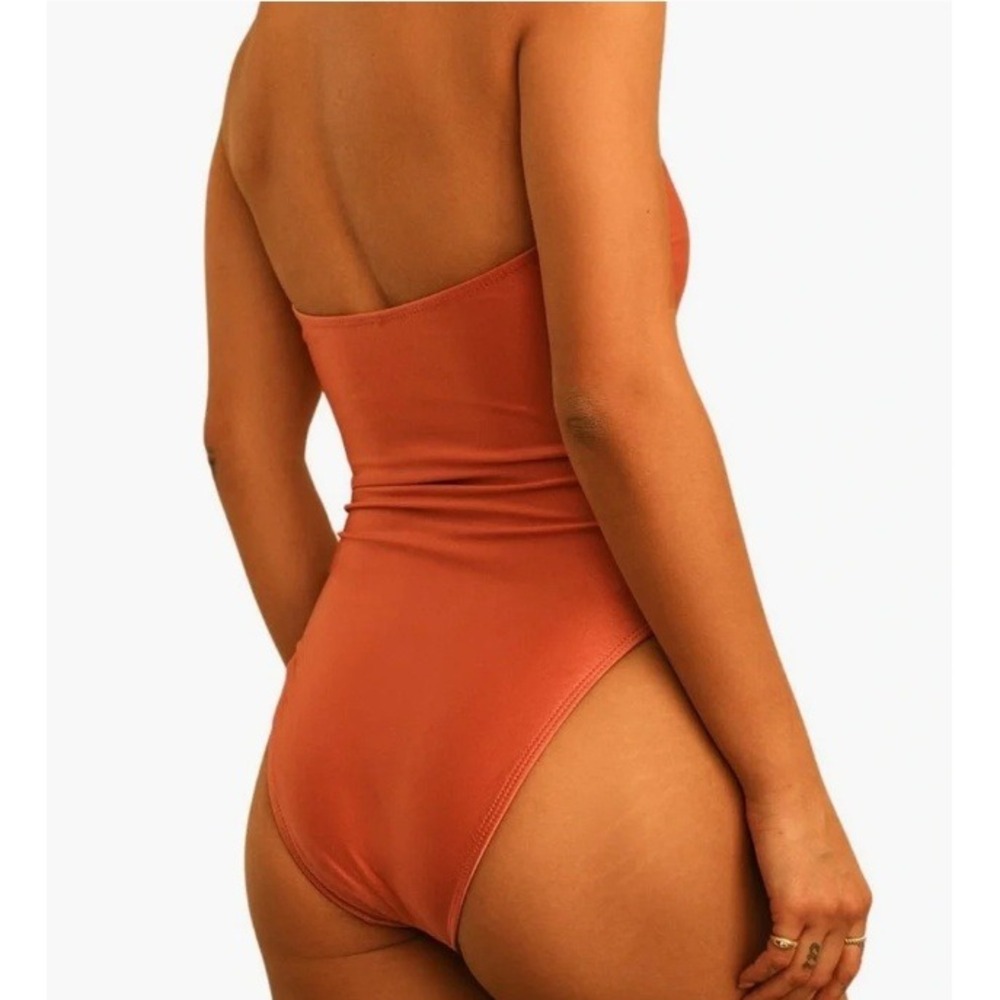 NEW Dippin Daisys Devon Strapless Tie Front One Piece Swimsuit Dusty Rose Medium - Picture 2 of 10